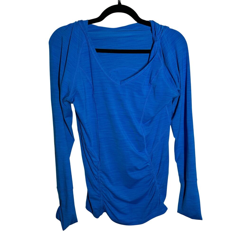Zella Women's Blue Hooded Long Sleeve Athletic Top Size Medium Gym Work Out